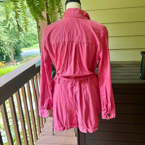 Express x Rocky Barnes Pink Safari Button Up Girlhoodcore Romper Jumpsuit Size S - Picture 3 of 11